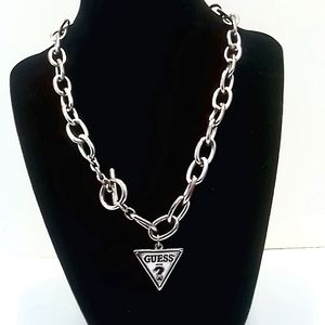 Vintage Silver Guess Charm Choker Chain Necklace